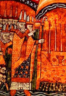 Papież Urban II poświęca nowe opactwo w Cluny. Miniatura z epoki. Istniejące od X wieku opactwo w Cluny stało się jednym z najważniejszych ośrodków, w którym propagowano idę reformy Kościoła. W XI wieku szereg wybitnych papieży – m.in. Grzegorz VII i Urban II – wywodził się ze środowiska kongregacji mnichów clunackich