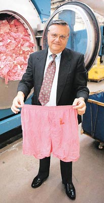 Sheriff Joe Arpaio shows the pink underwear he makes inmates wear